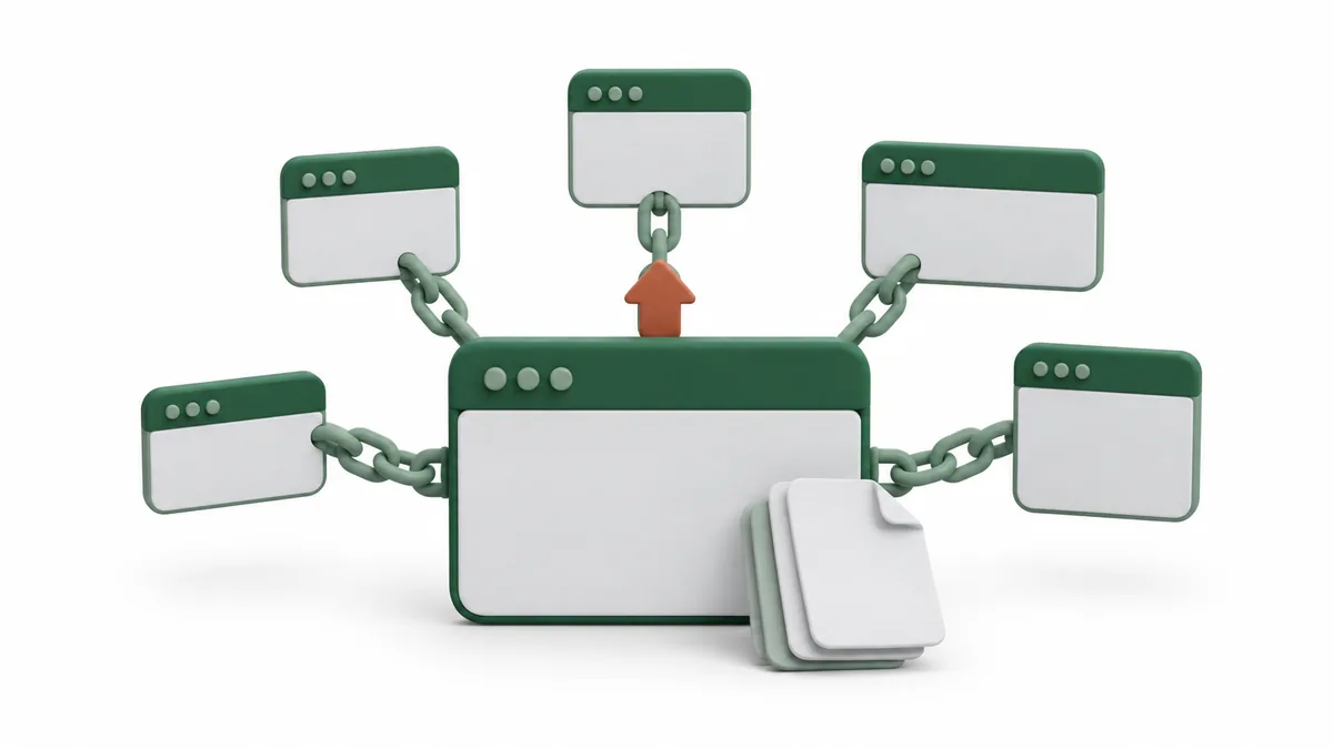Backlink paketleri: farklı sitelerden verilen bağlantıların tek bir siteye yönelmesini anlatan illüstrasyon